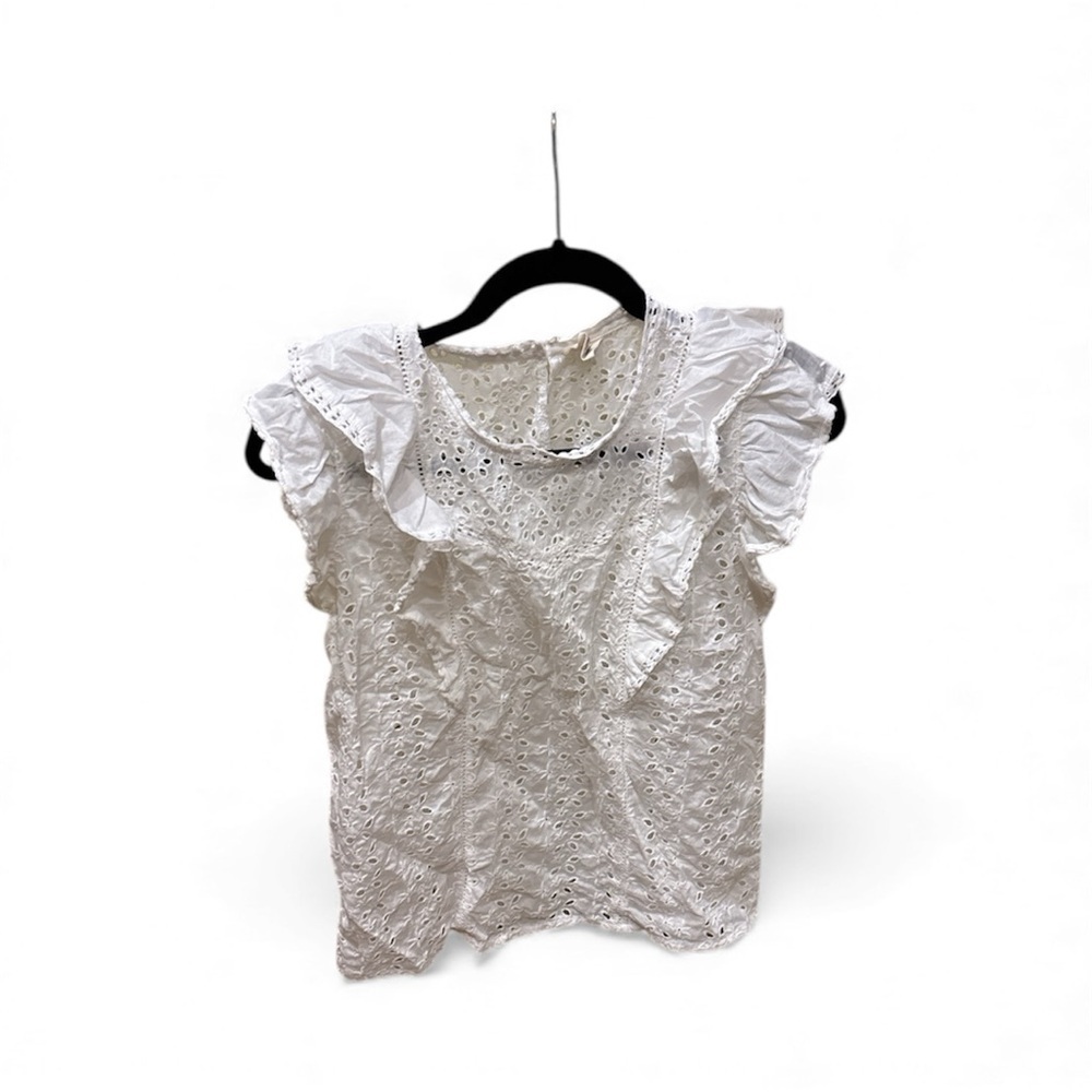 Good Hart White Eyelet Ruffle Sleeve Top